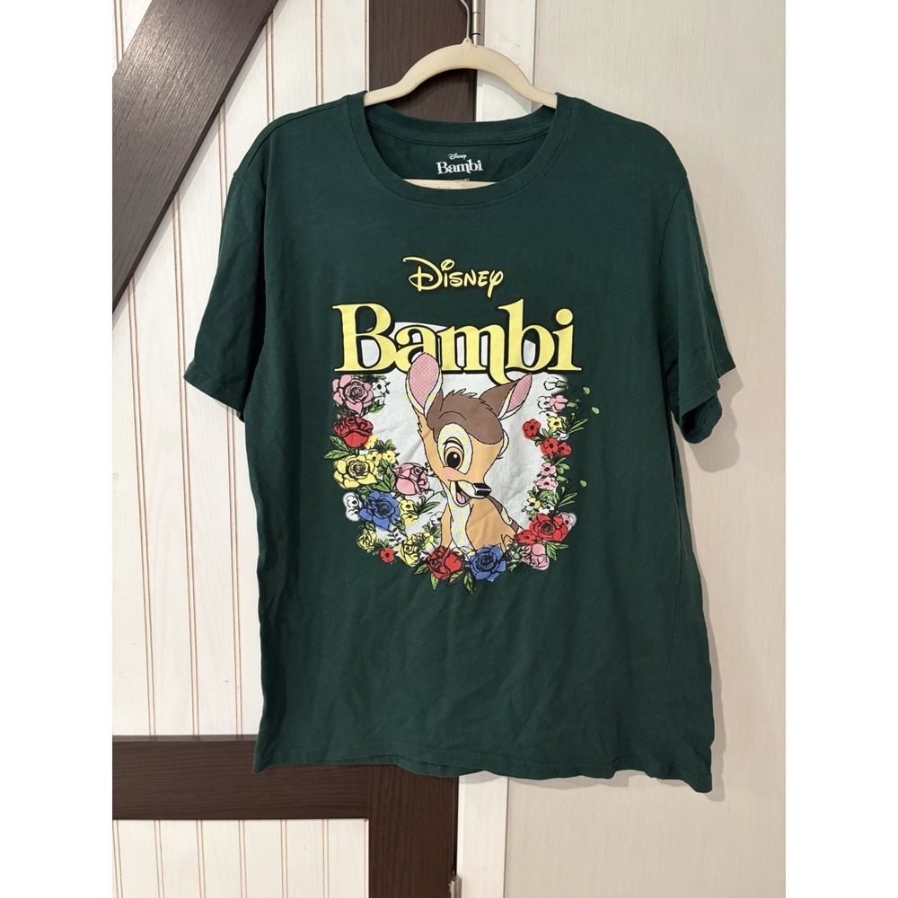 Disney Bambi Movie Graphic Print T-Shirt Mens Large Green Short Sleeve Crewneck